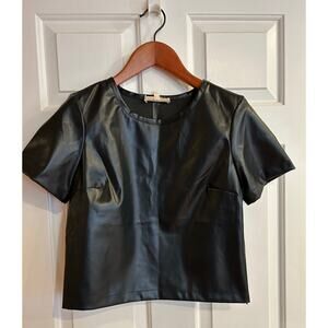 Anthropologie Black Faux Leather Blouse